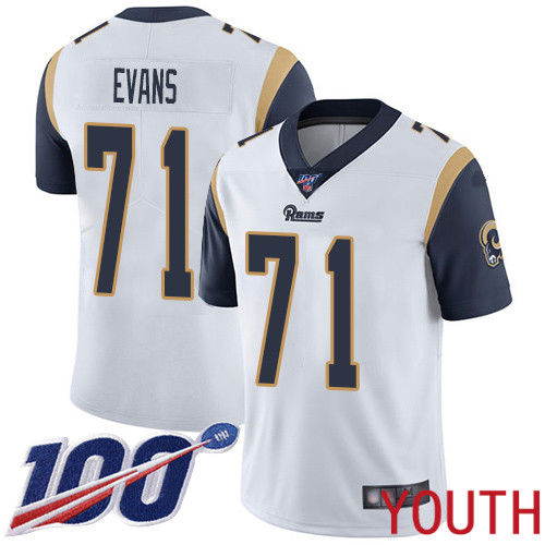 Los Angeles Rams Limited White Youth Bobby Evans Road Jersey NFL Football 71 100th Season Vapor Untouchable